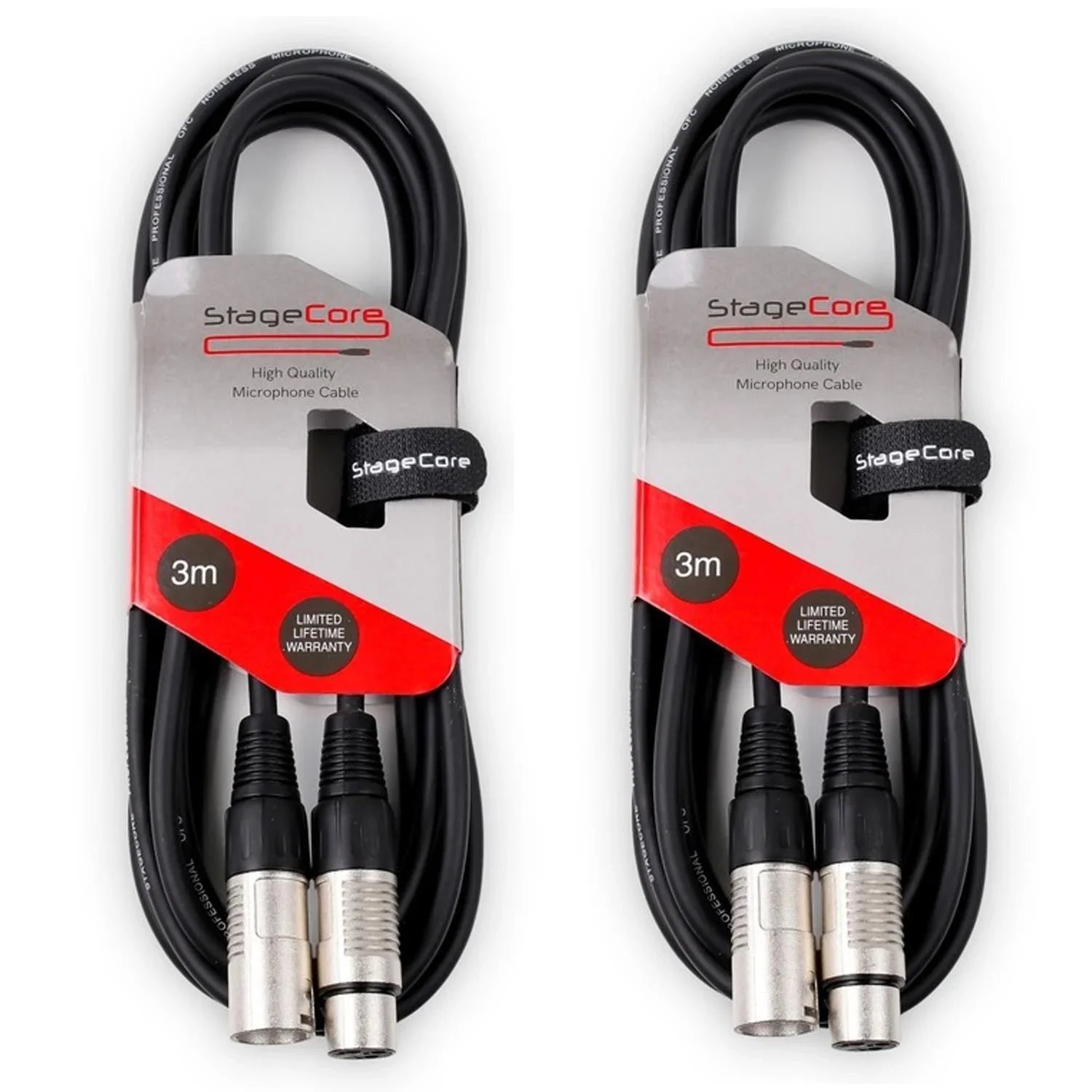 2 x Stagecore 3m XLR Microphone Cable Black - DY Pro Audio