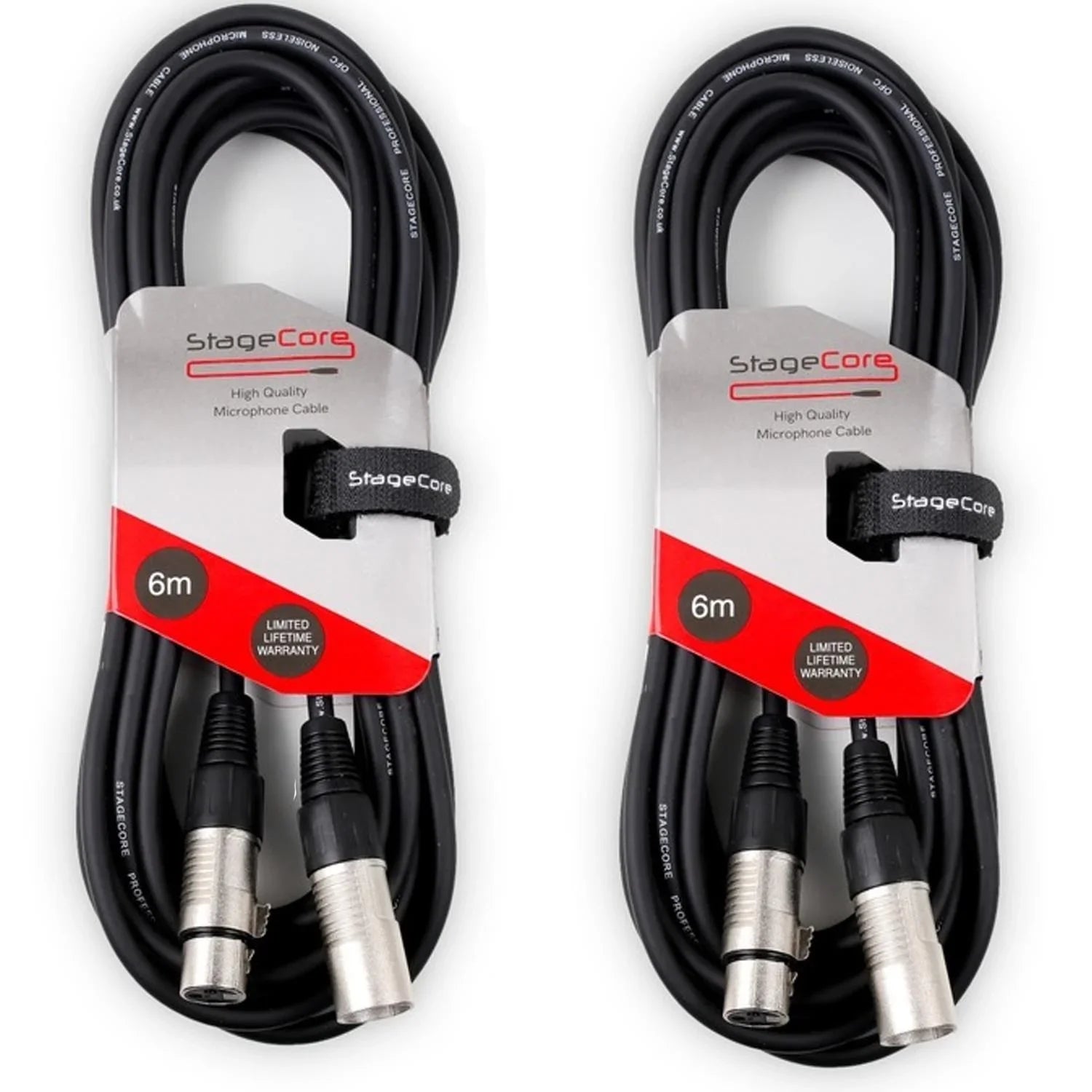 2 x Stagecore 6m XLR Microphone Cable Black - DY Pro Audio