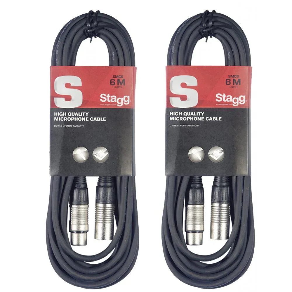 2 x Stagg SMC6 6m Microphone XLR Cable Black - DY Pro Audio