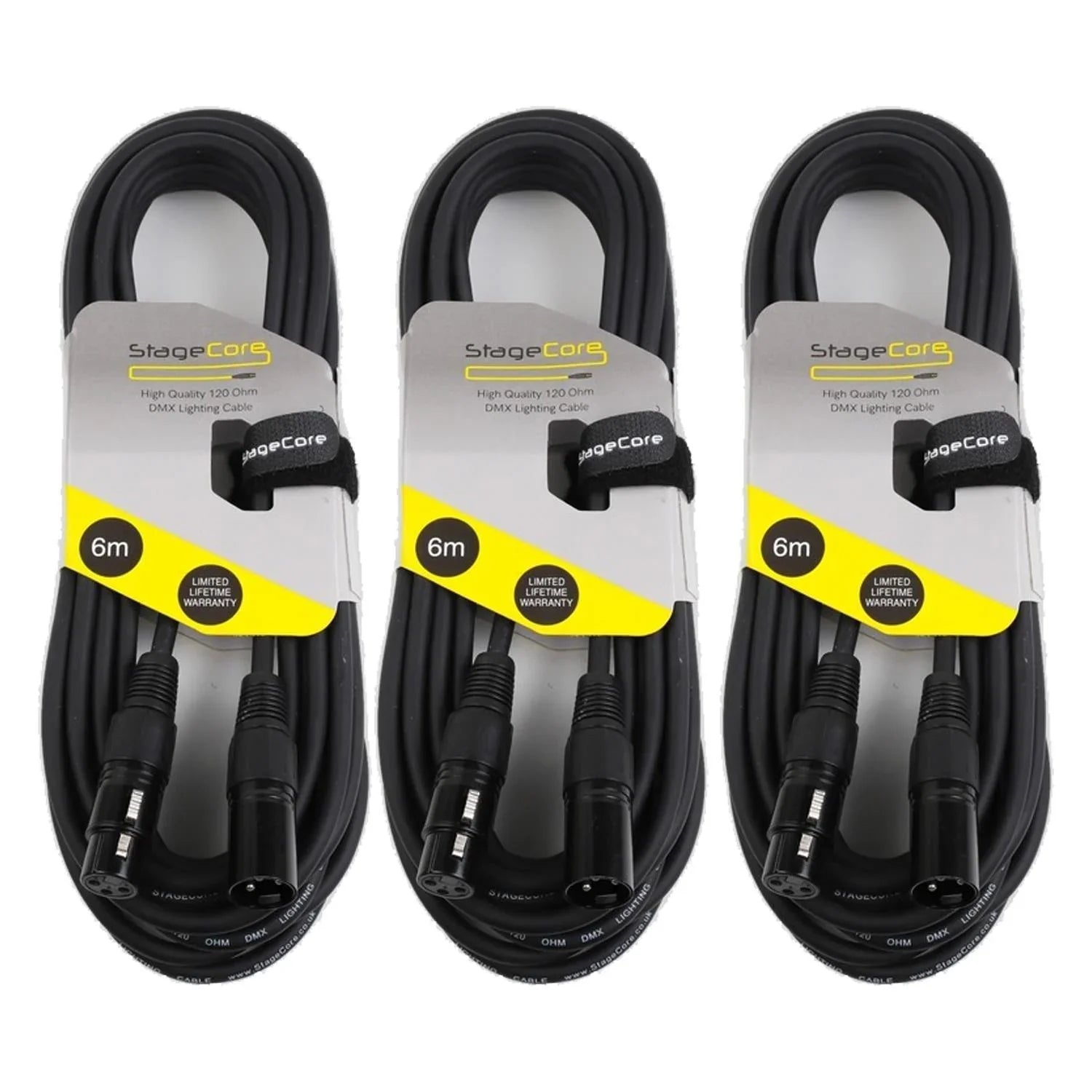 3 x Stagecore 6m DMX Cables - DY Pro Audio