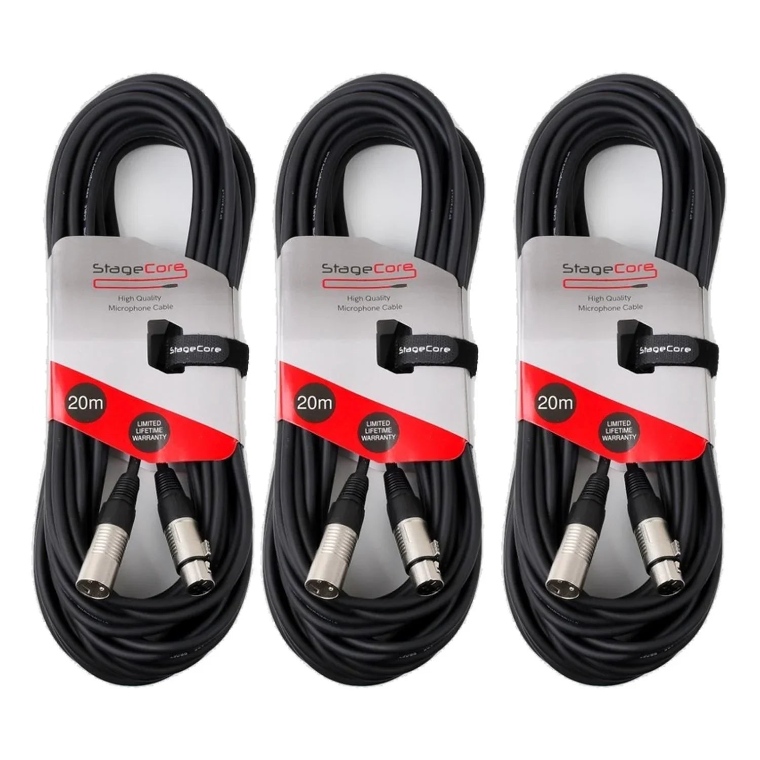 3 x Stagecore CORE 350 20m XLR Microphone Cable Black - DY Pro Audio