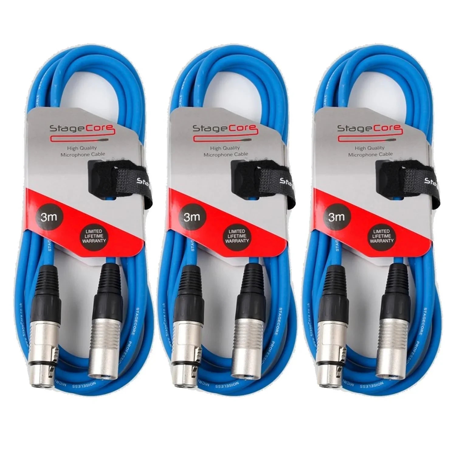 3 x Stagecore CORE 350 3m Blue XLR Microphone Cable - DY Pro Audio