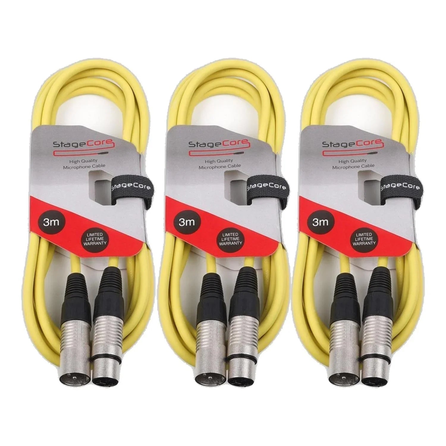 3 x Stagecore CORE 350 3m Yellow XLR Microphone Cable - DY Pro Audio