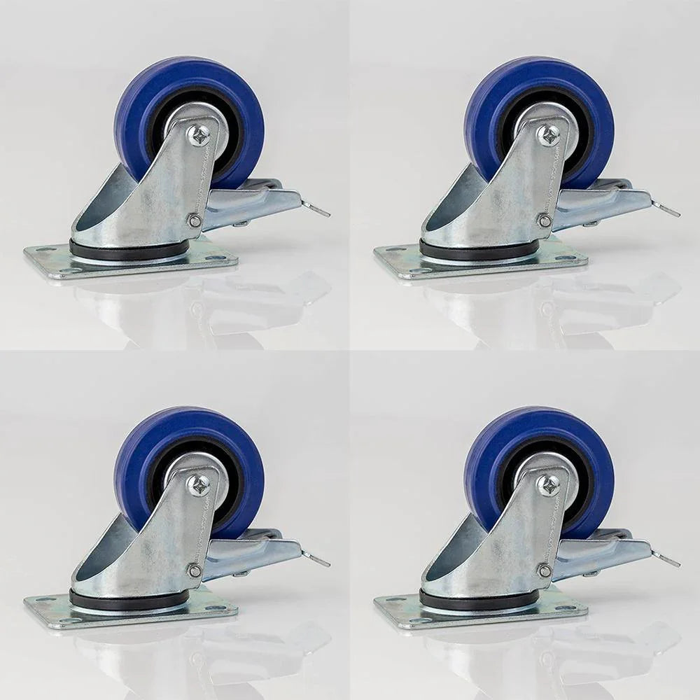 4 Pack 80mm / 3" Swivel Castor with Brakes - Blue Wheel - DY Pro Audio