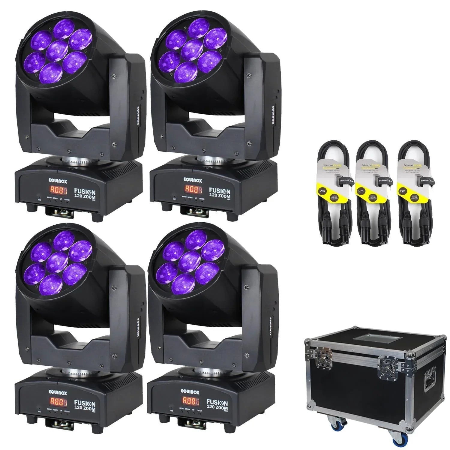 4 x Equinox 120 Zoom MKII Black With Flight Case - DY Pro Audio