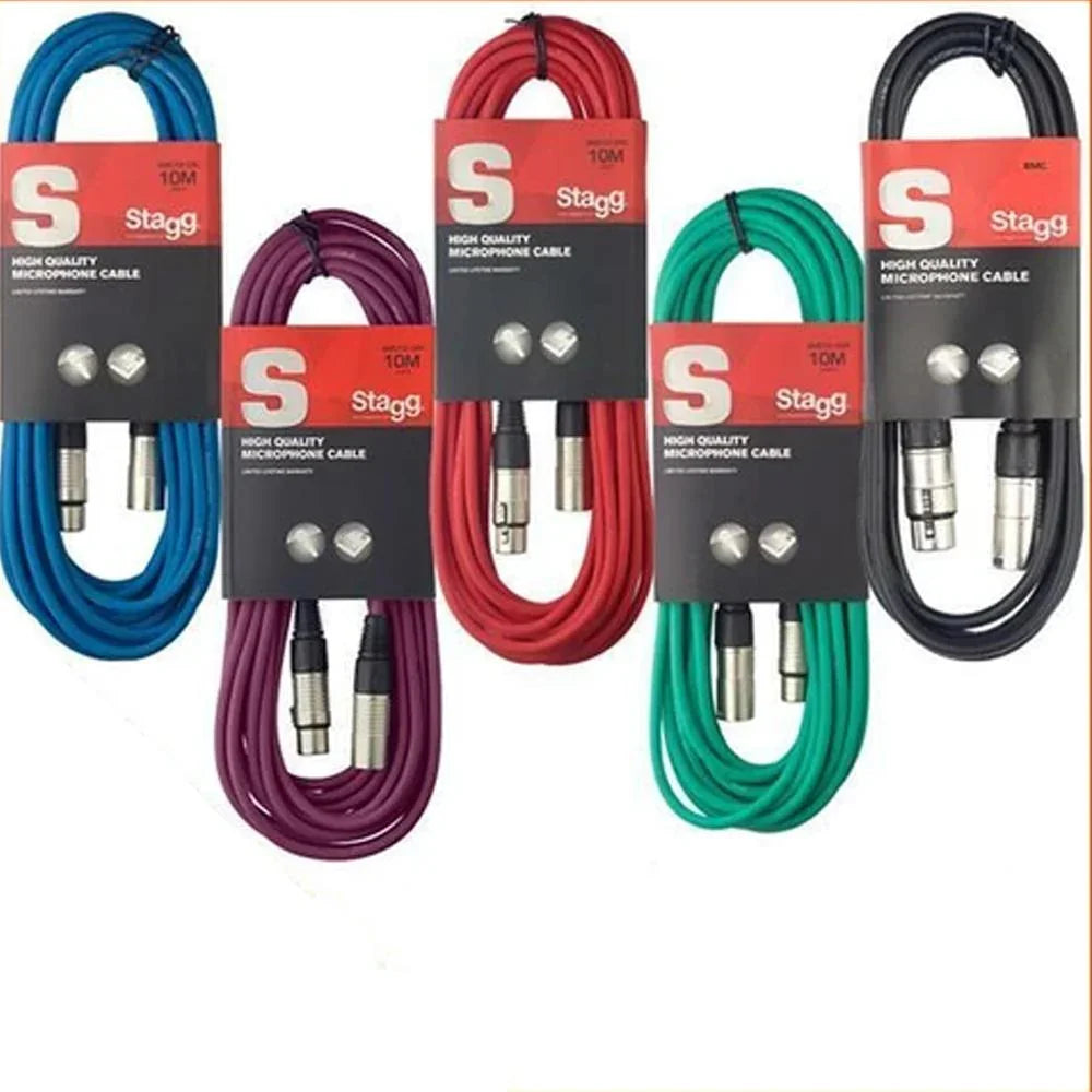 5 x 10m Stagg Microphone Cable Male to Female Balanced XLR Mic Audio MultiColour - DY Pro Audio