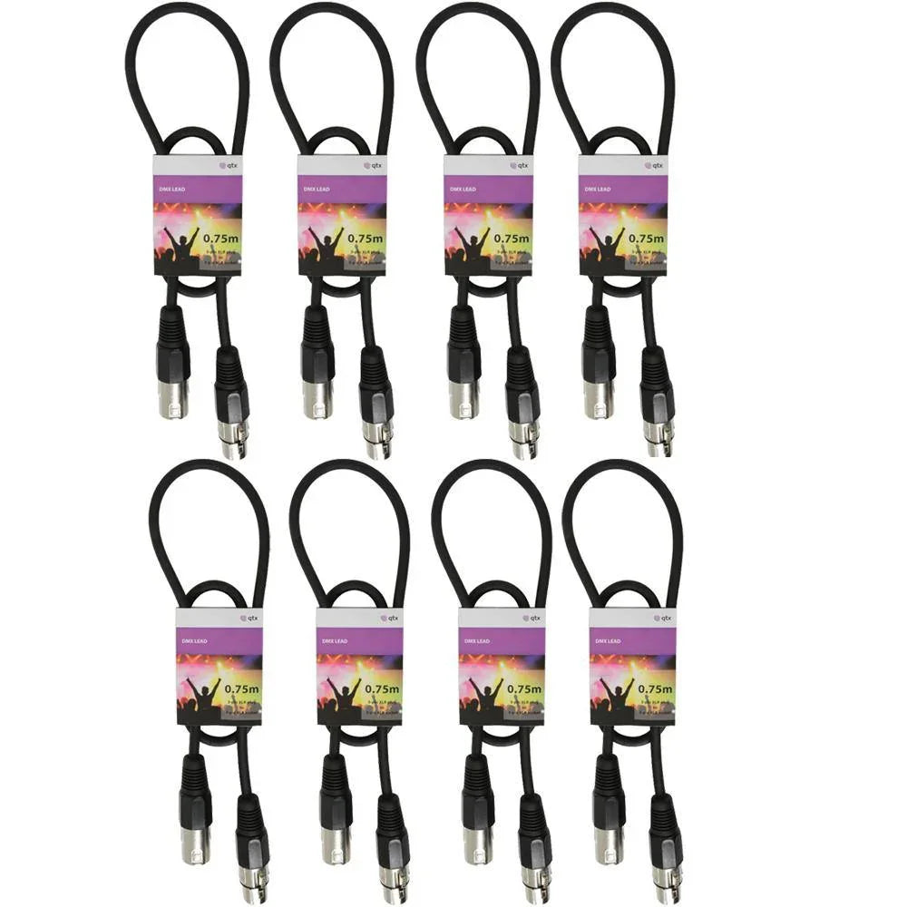 8 x QTX 0.75M DMX Lighting Cables - DY Pro Audio
