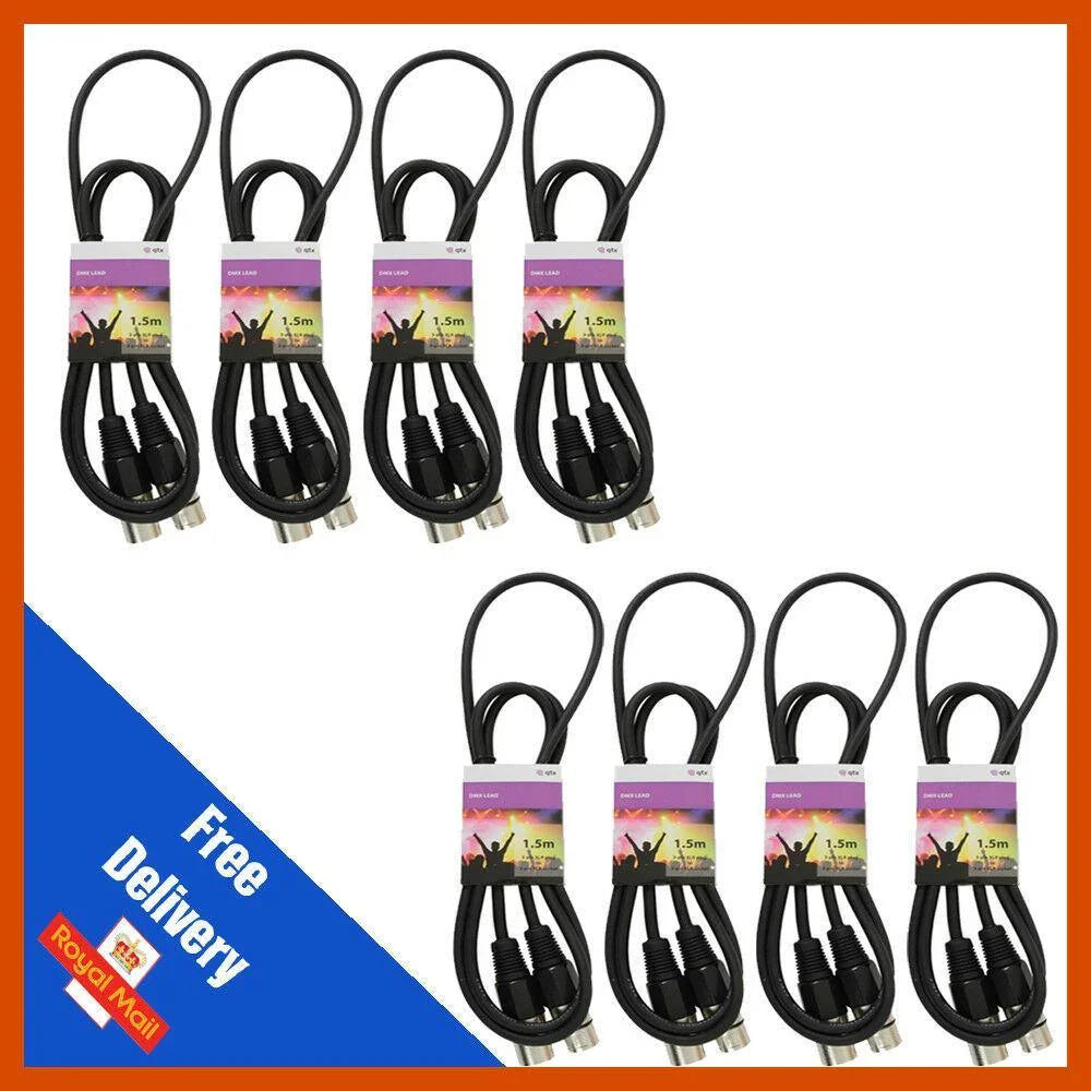 8 x QTX 1.5M DMX Lighting Cables - DY Pro Audio