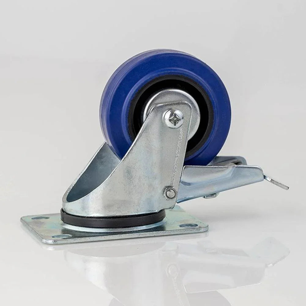 80mm / 3" Swivel Castor with Brakes - Blue Wheel - DY Pro Audio