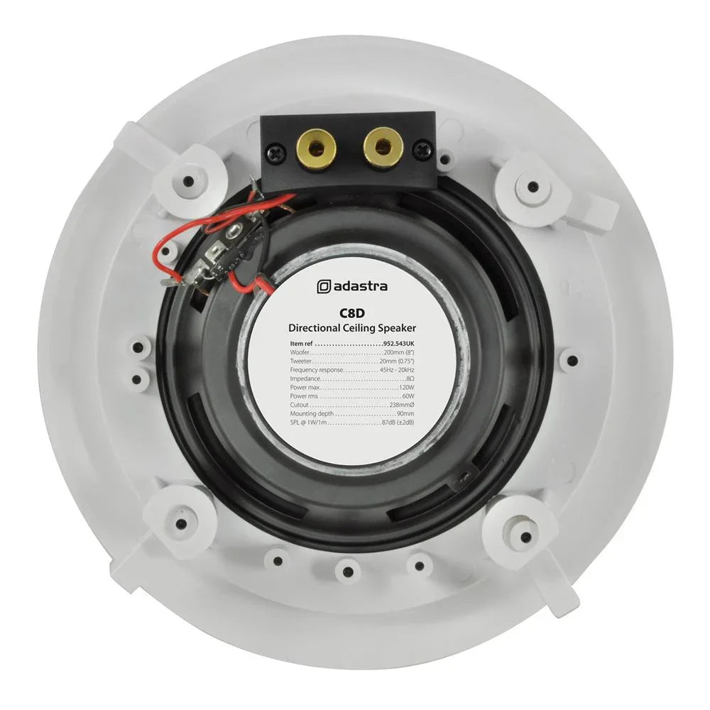 Adastra C8D Ceiling Speaker With Directional Tweeter 120w 8" Inch White - DY Pro Audio