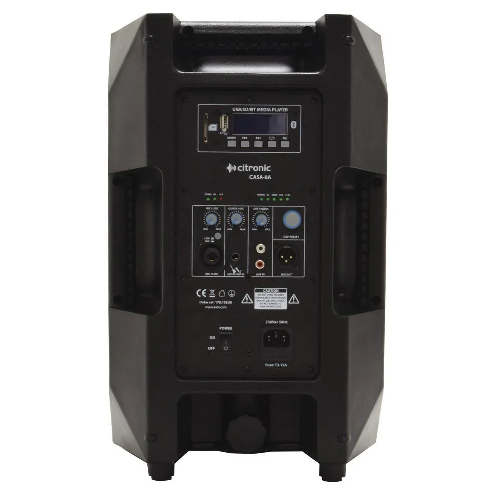Citronic CASA-8A 8" Active PA Speaker with Bluetooth - DY Pro Audio