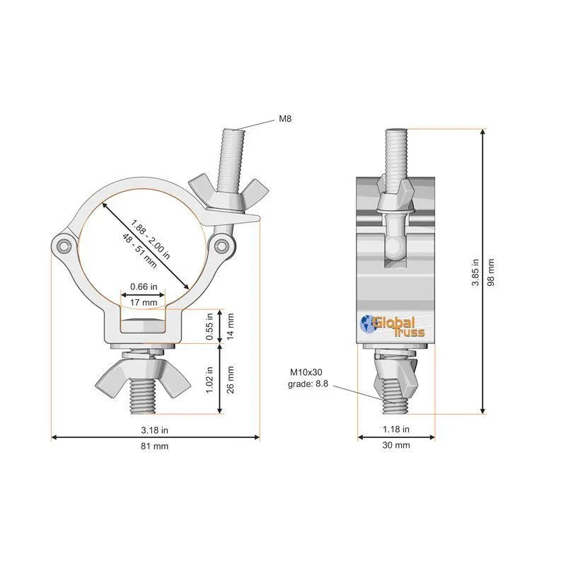 Global Truss Narrow Half Coupler Silver (812) - DY Pro Audio