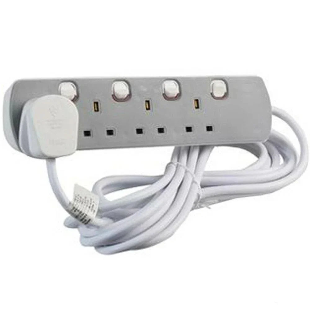GREY SWITCHED 4 GANG EXTENSION LEAD CABLE 5M - DY Pro Audio