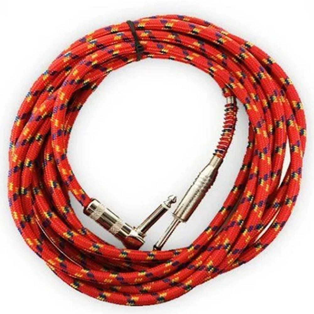 Pulse Guitar Lead straight to Right Angle Braided Cable - Red 5m - DY Pro Audio