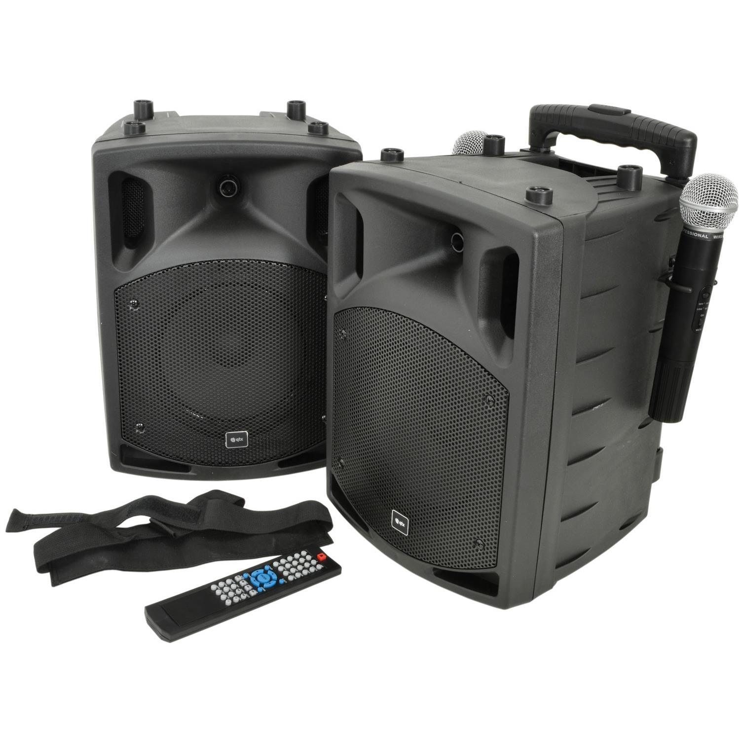 QTX PAV8 portable PA set + 2 UHF mics, CD/DVD, USB/SD & Bluetooth - DY Pro Audio