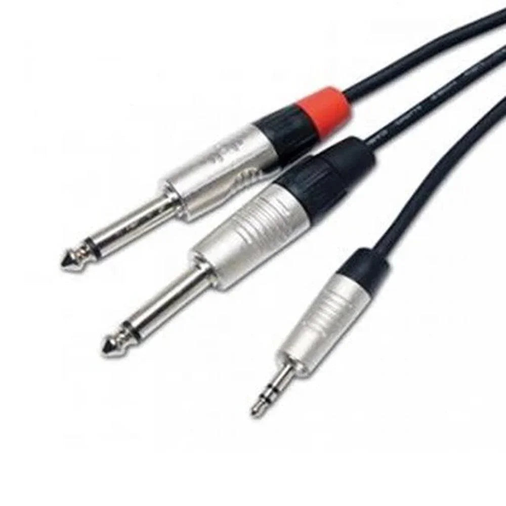 Rean Neutrik High Quality 3.5mm TRS Jack to 2 x 6.35mm 1m - DY Pro Audio