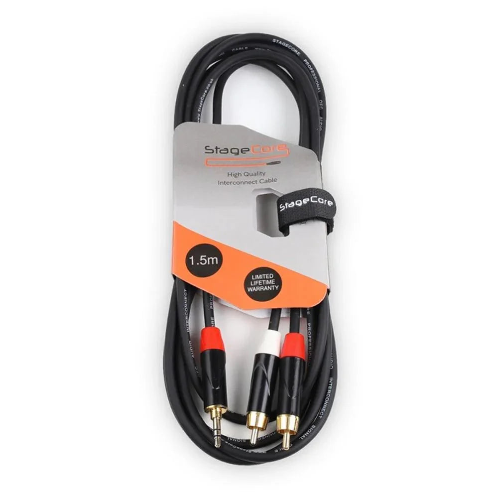 Stagecore iCore 215 3.5mm Stereo Jack to Twin RCA Phono 1.5m - DY Pro Audio