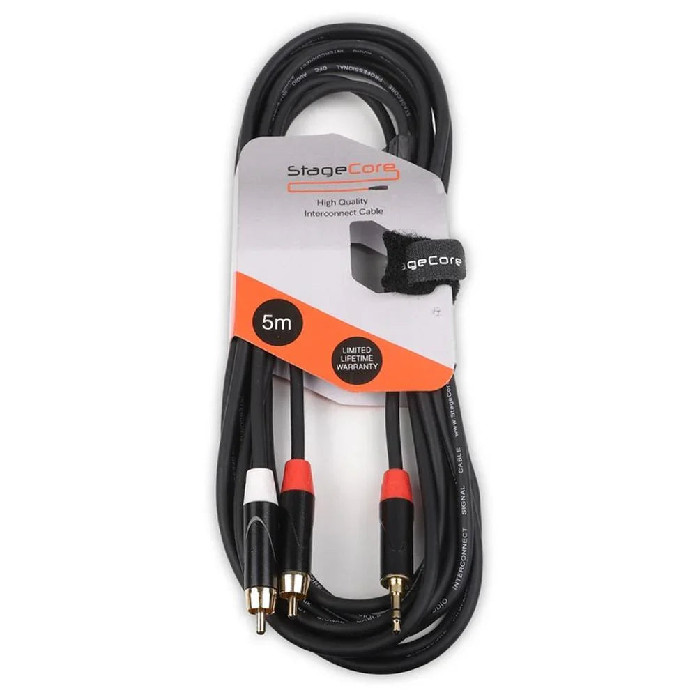 Stagecore iCore 215 3.5mm Stereo Jack to Twin RCA Phono 5m - DY Pro Audio
