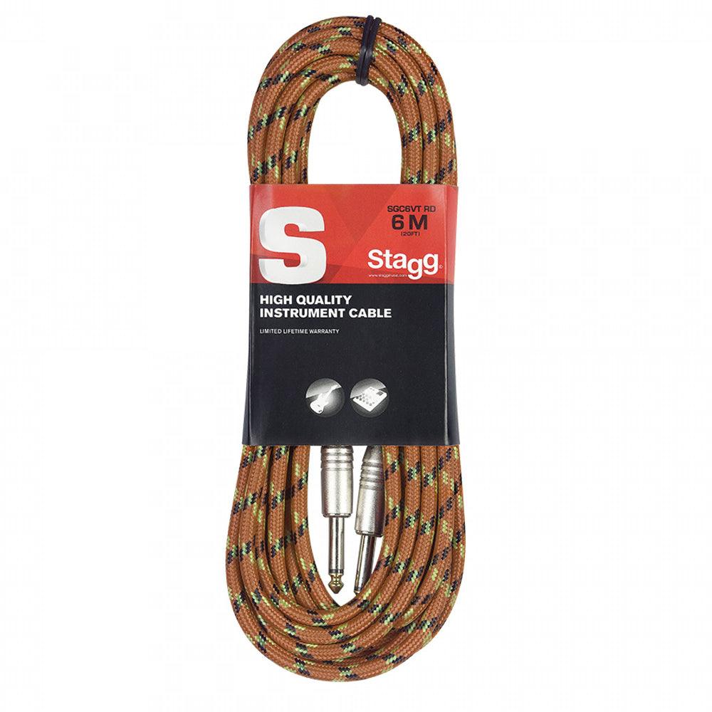 Stagg 6M Red Braided Vintweed Guitar / Instrument Cable | SGC6VT RD - DY Pro Audio