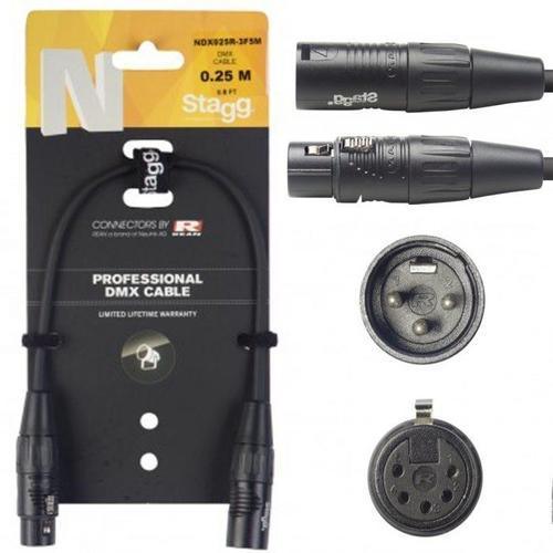 Stagg N-Series DMX 3 Pin XLR Male to 5 Pin XLR Female 0.25m | NDX025R-3M5F - DY Pro Audio