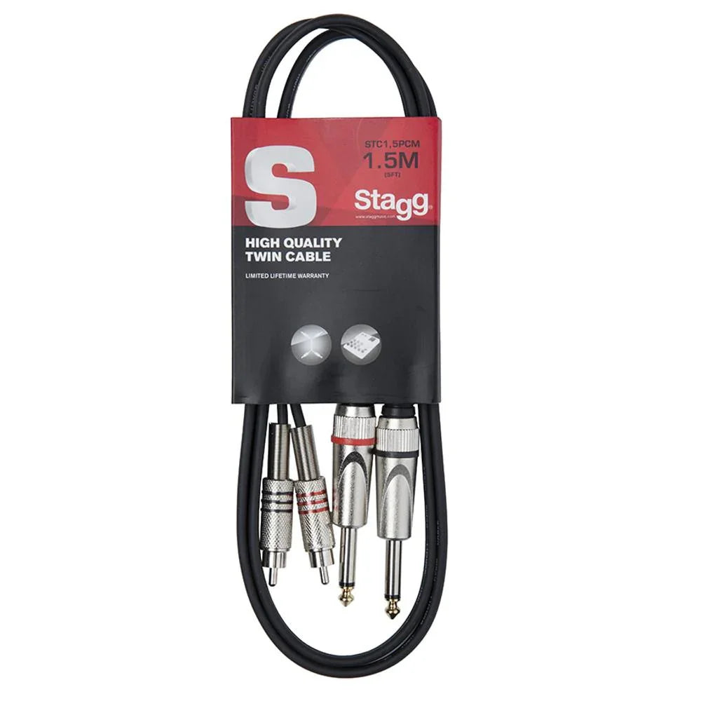 Stagg Twin 6.3mm 1/4" to Twin RCA/Phono Lead 1.5m | STC1,5PCM - DY Pro Audio