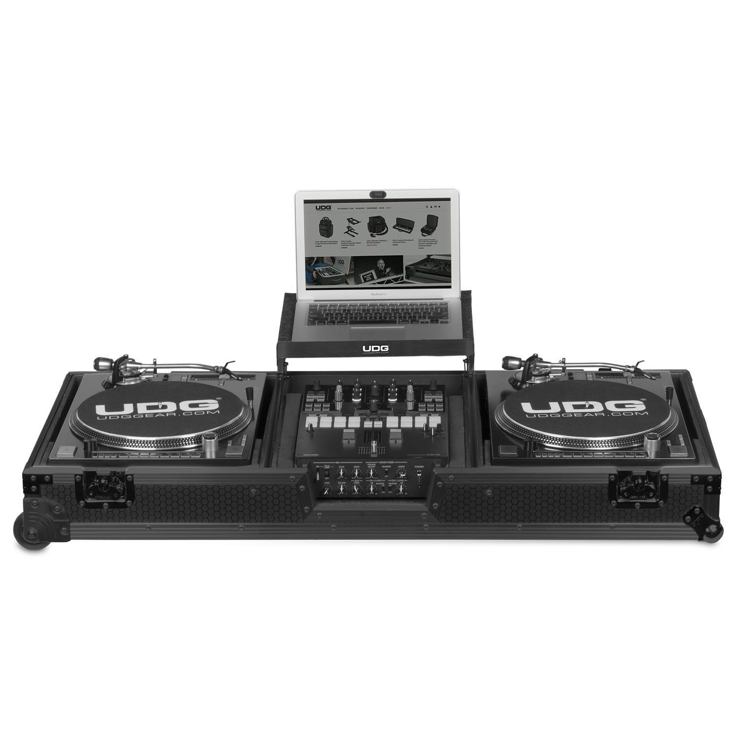 UDG Ultimate Flight Case Set Multi Format Turntable Battle & 10"/12" Mixer Black Plus (Laptop Shelf + Wheels) - DY Pro Audio