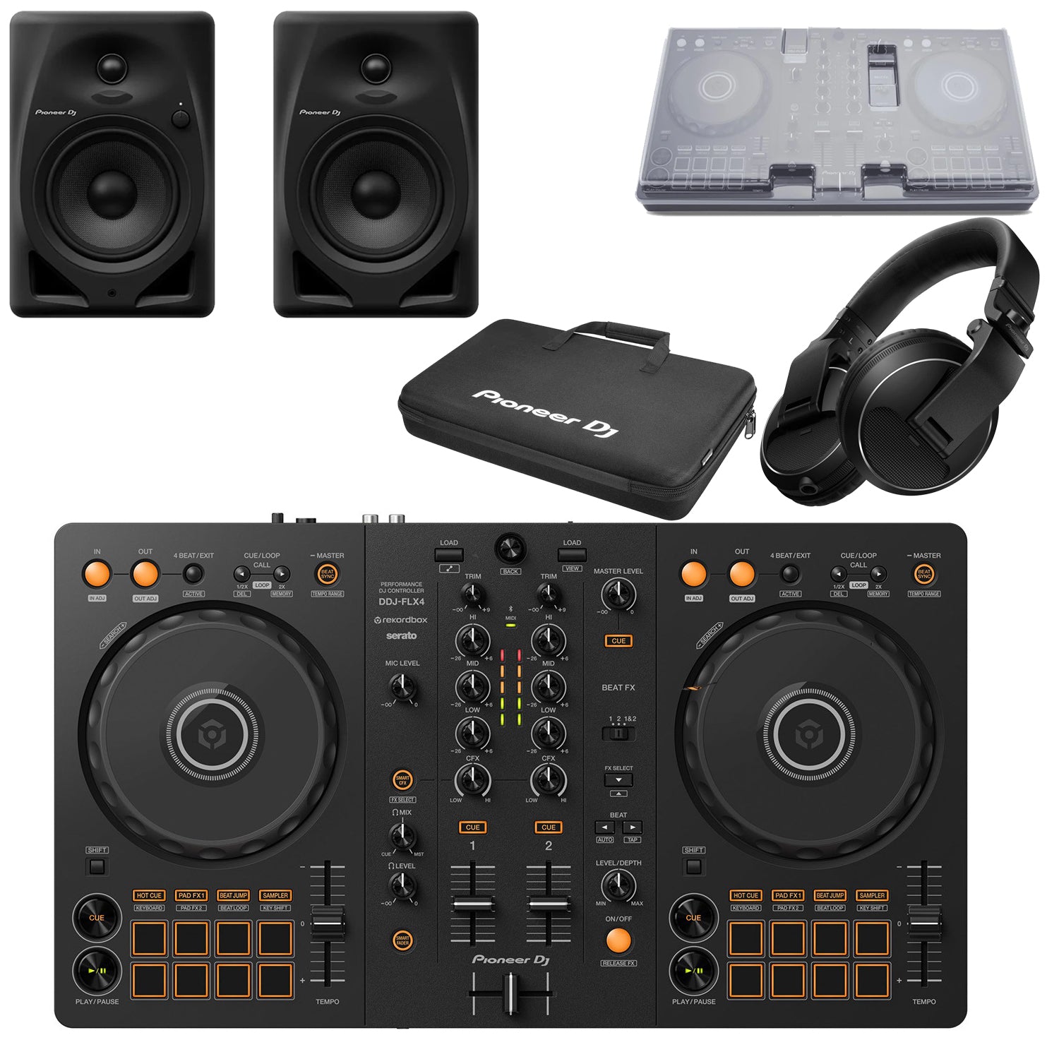 Pioneer DDJ-FLX4 DJ Controller and DM-50, HDJ-X5, Decksaver, Bag