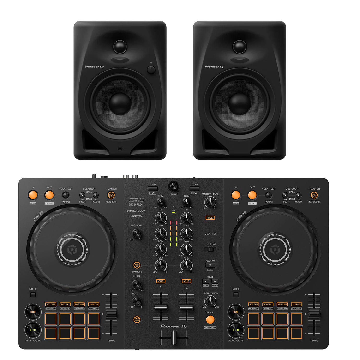 Pioneer DDJ-FLX4 DJ Controller and DM-50 Monitor Speakers