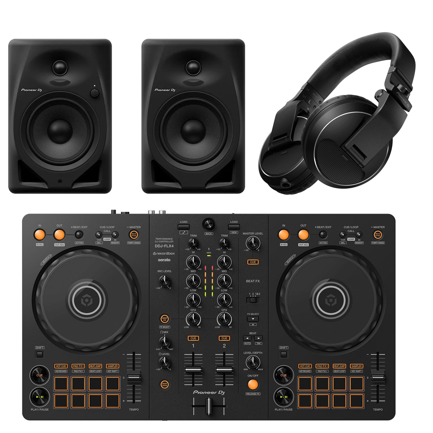 Pioneer DDJ-FLX4 DJ Controller and DM-50 , HDJ-X5 Headphones