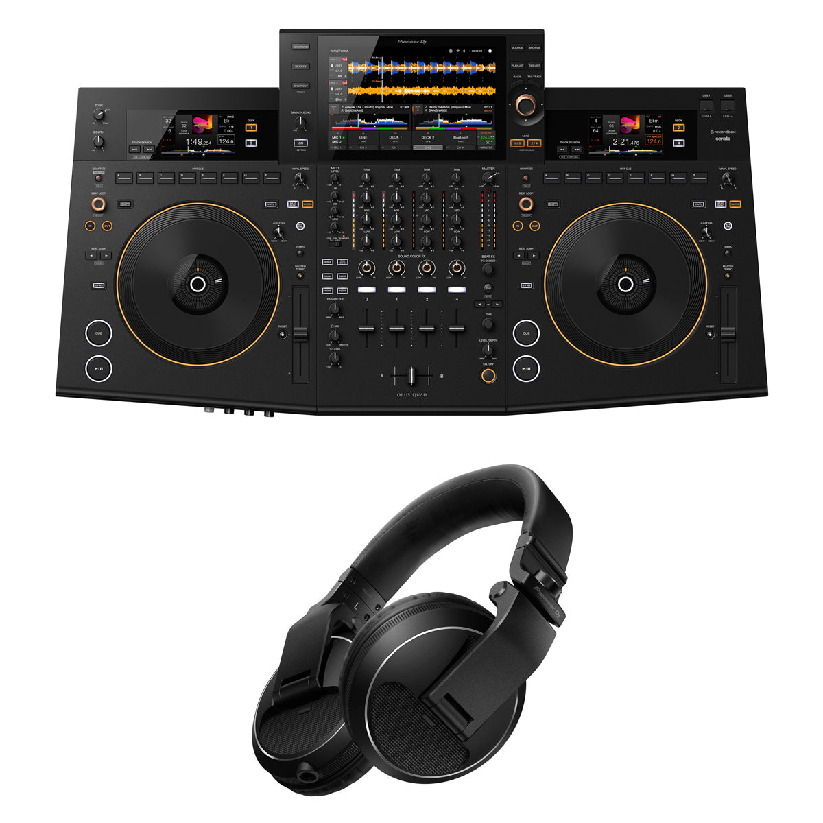 Pioneer DJ Opus-Quad 4 Channel All in One DJ Controller HDJ-X5 Headphones Bundle