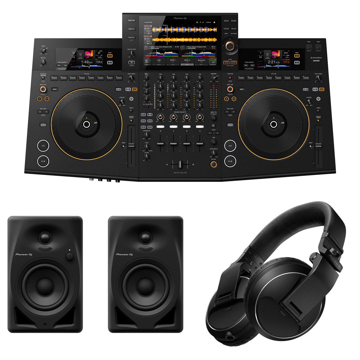 Pioneer DJ Opus-Quad 4 Channel All in One DJ Controller DM-40D, HDJ-X5 Bundle