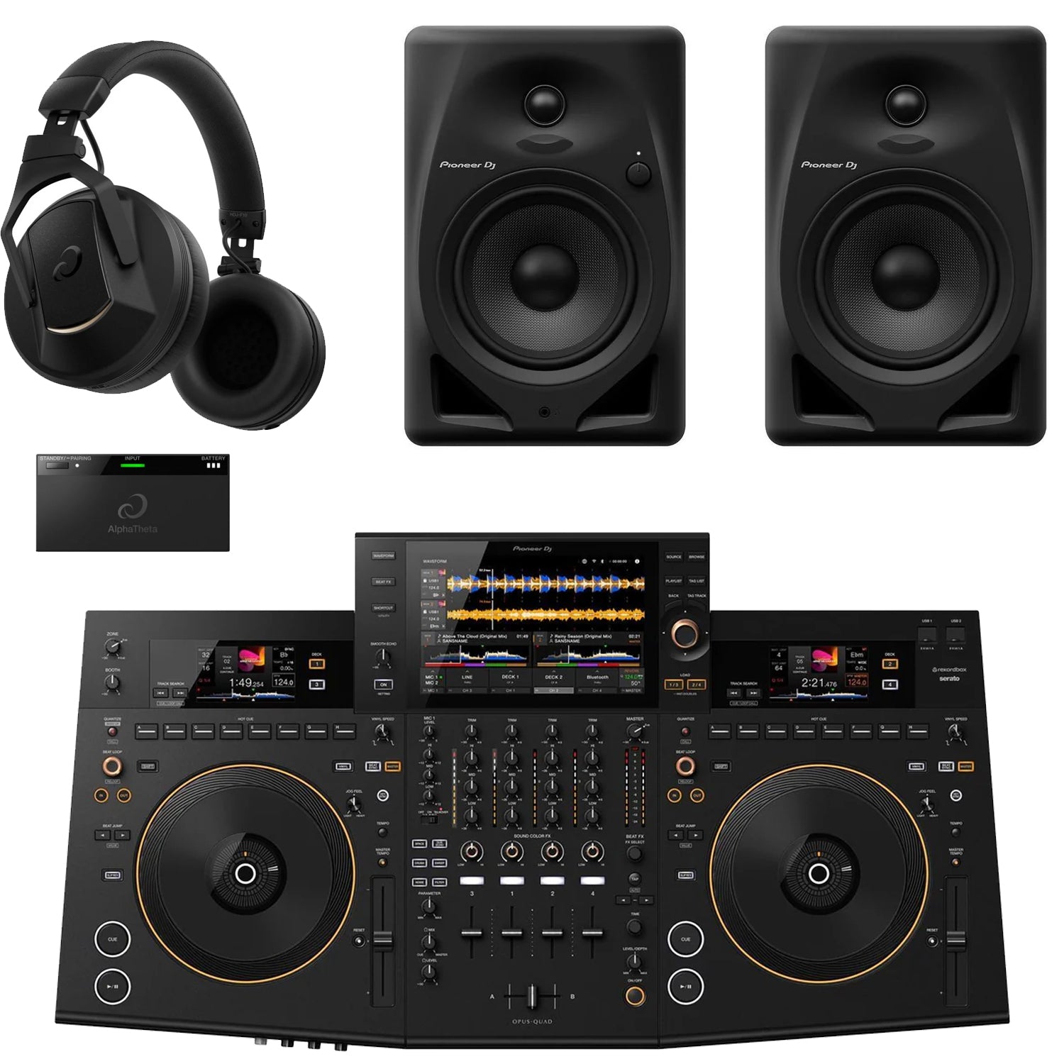 Pioneer DJ Opus-Quad DJ Controller DM-50D, HDJ-F10 Wireless Headphones