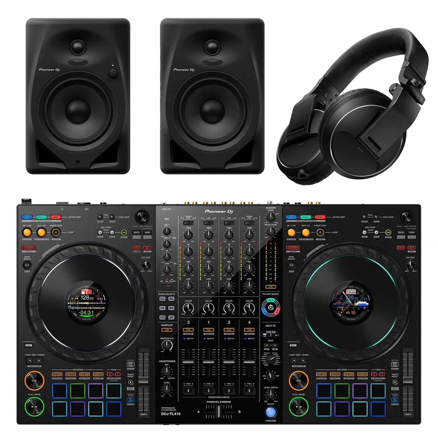 Pioneer DJ DDJ-FLX10 DJ Controller DM-50D, HDJ-X5 Headphones