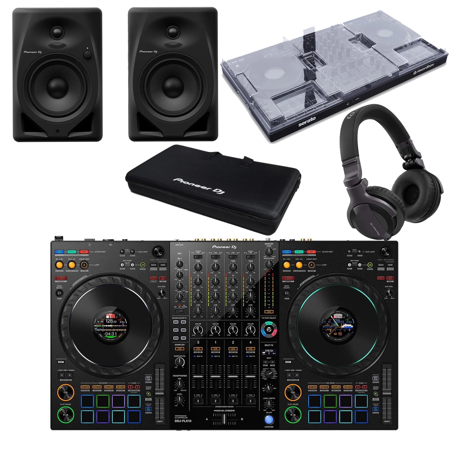 Pioneer DJ DDJ-FLX10 DJ Controller DM-40D, HDJ-CUE1, Carry Bag, Decksaver