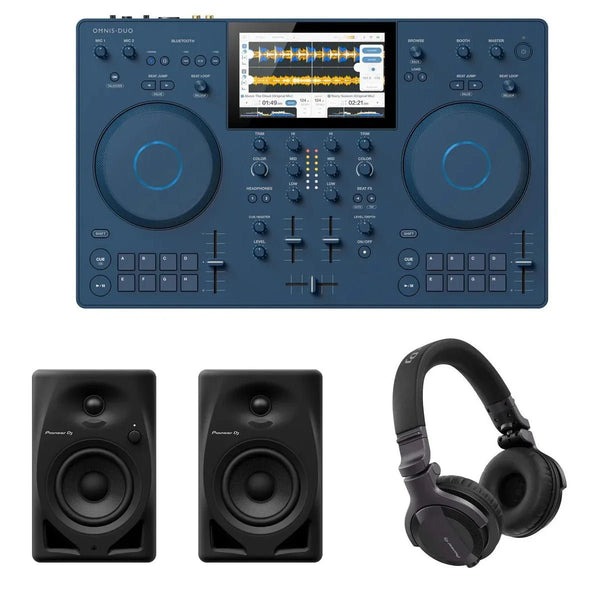 AlphaTheta Omnis - Duo Portable Battery Standalone DJ Controller With DM - 40D, HDJ - CUE1 Bundle