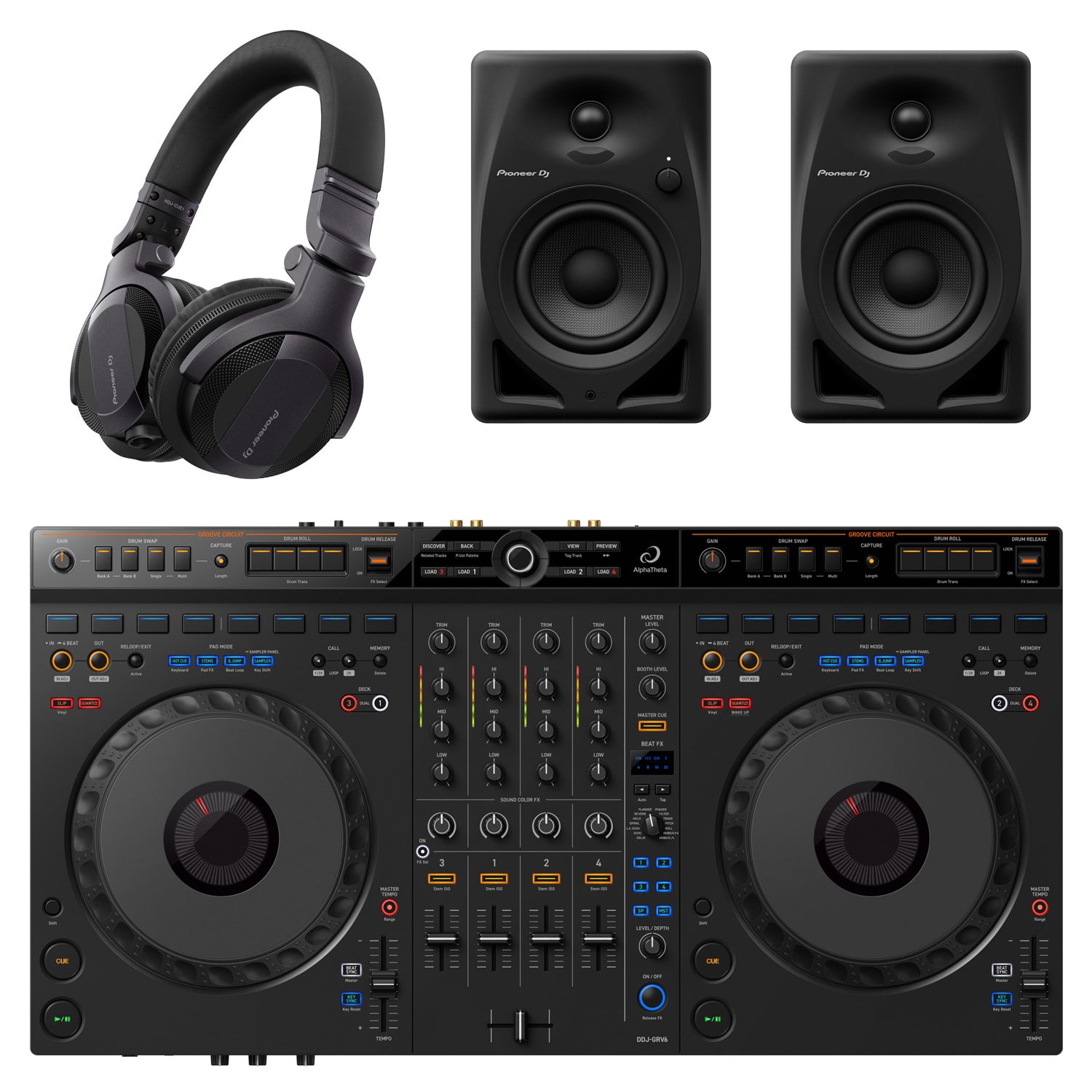 AlphaTheta DDJ-GRV6 Controller with DM-40D, HDJ-CUE1 Headphones