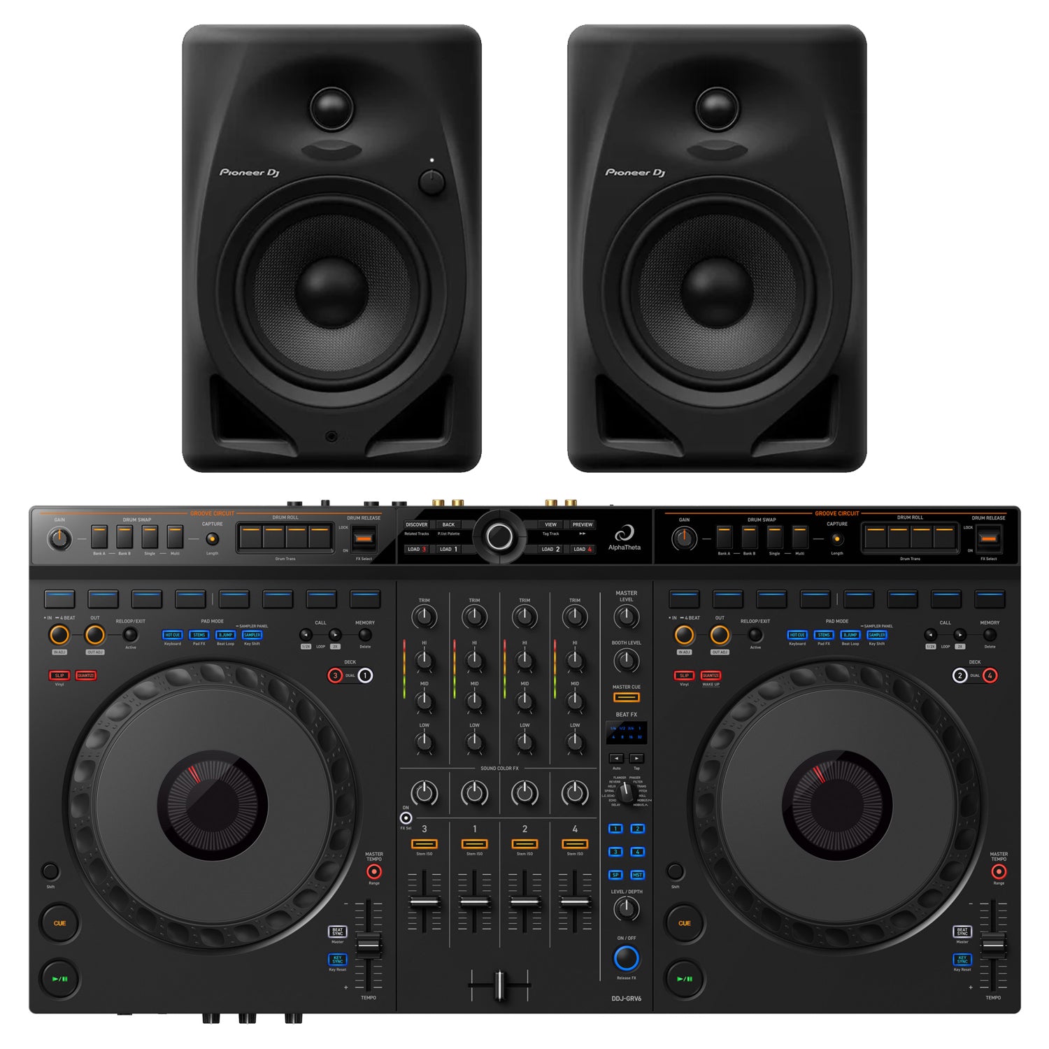 AlphaTheta DDJ-GRV6 Controller with DM-50D Monitor Speakers