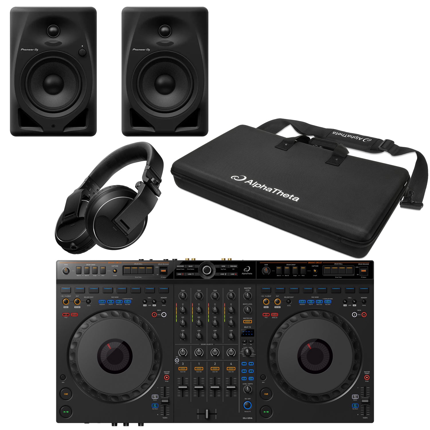 AlphaTheta DDJ-GRV6 Controller with DM-50D , HDJ-X5 , Carry Bag