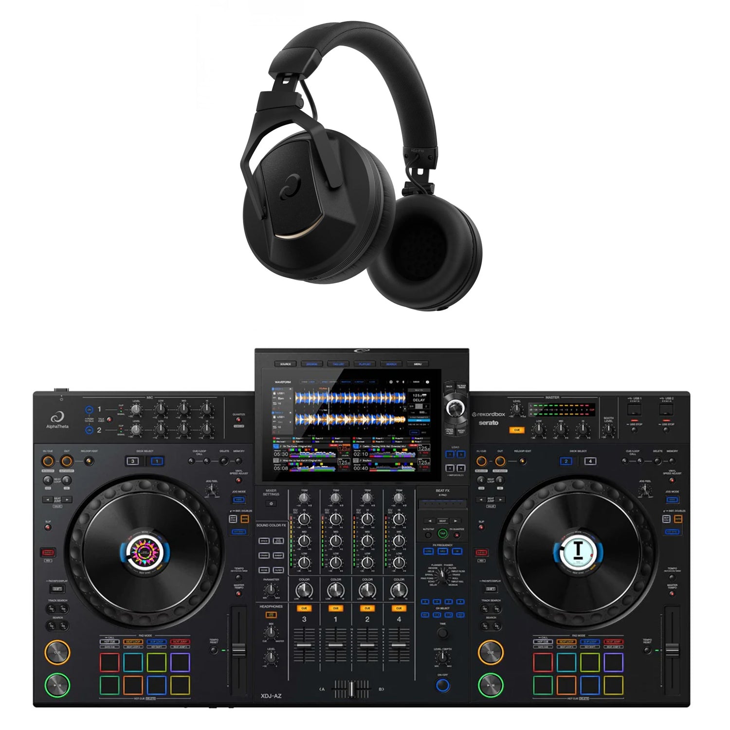 AlphaTheta XDJ-AZ DJ Controller with HDJ-F10 Headphones