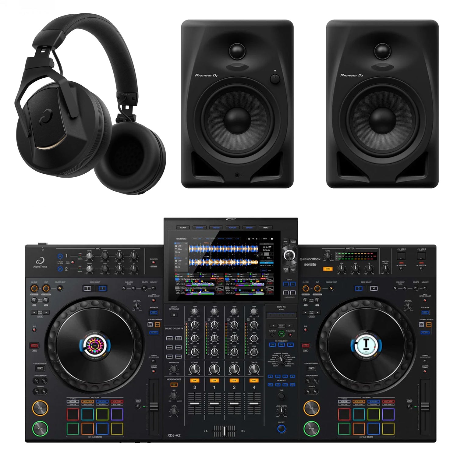 AlphaTheta XDJ-AZ DJ Controller with DM-50D, HDJ-F10 Headphones