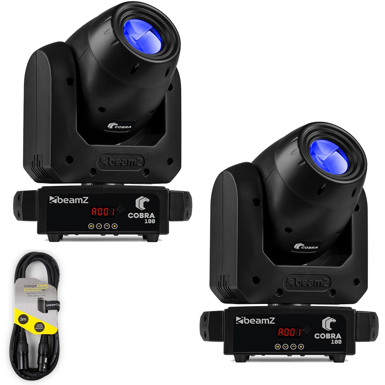 2 x Beamz Cobra 100 LED Spot Moving Head with Prism