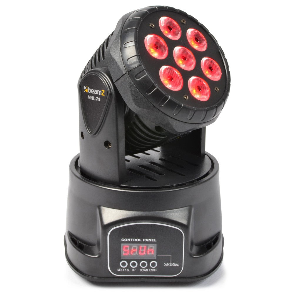 2 x Beamz MHL74 LED Wash Moving Head 7x10W Black with DMX Cable