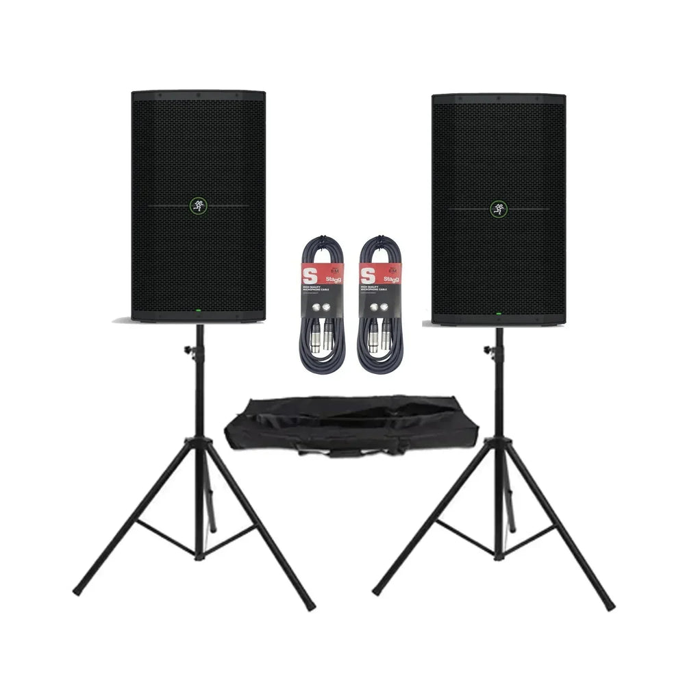 2 x Mackie Thump 210XT 10" 1400w Bluetooth Active Speaker With Stands and Cables