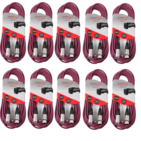 10 x Stagecore 10m Purple XLR Microphone Cable