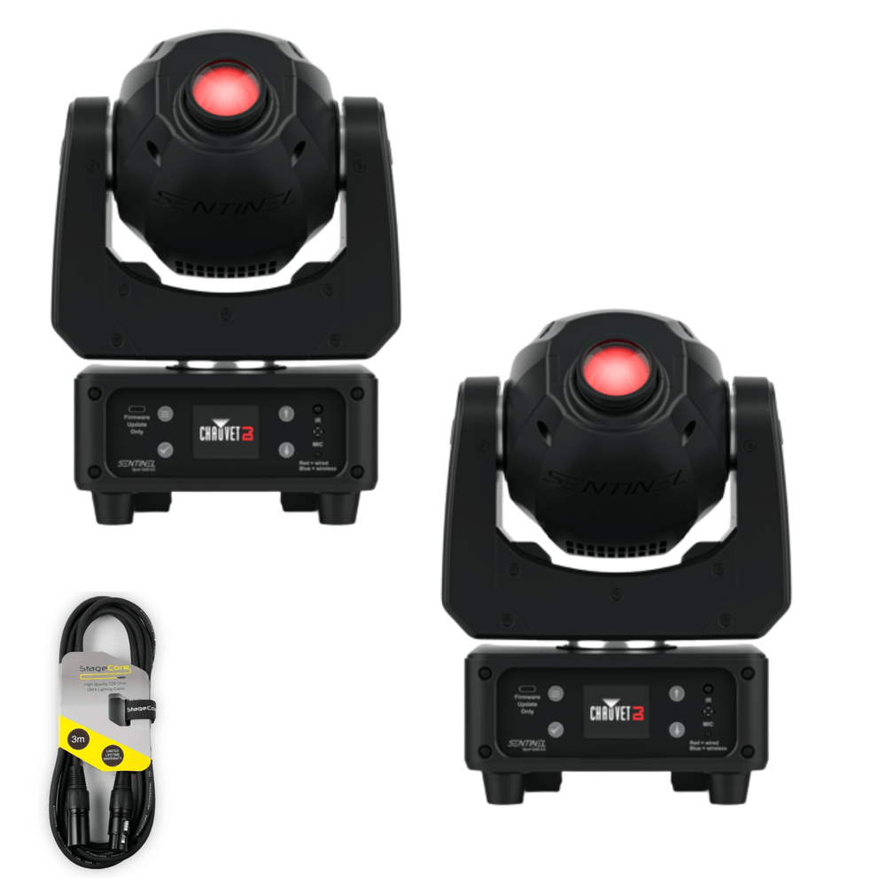 Two Chauvet DJ Sentinel Spot Q60 60W ILS LED moving heads with DMX cable