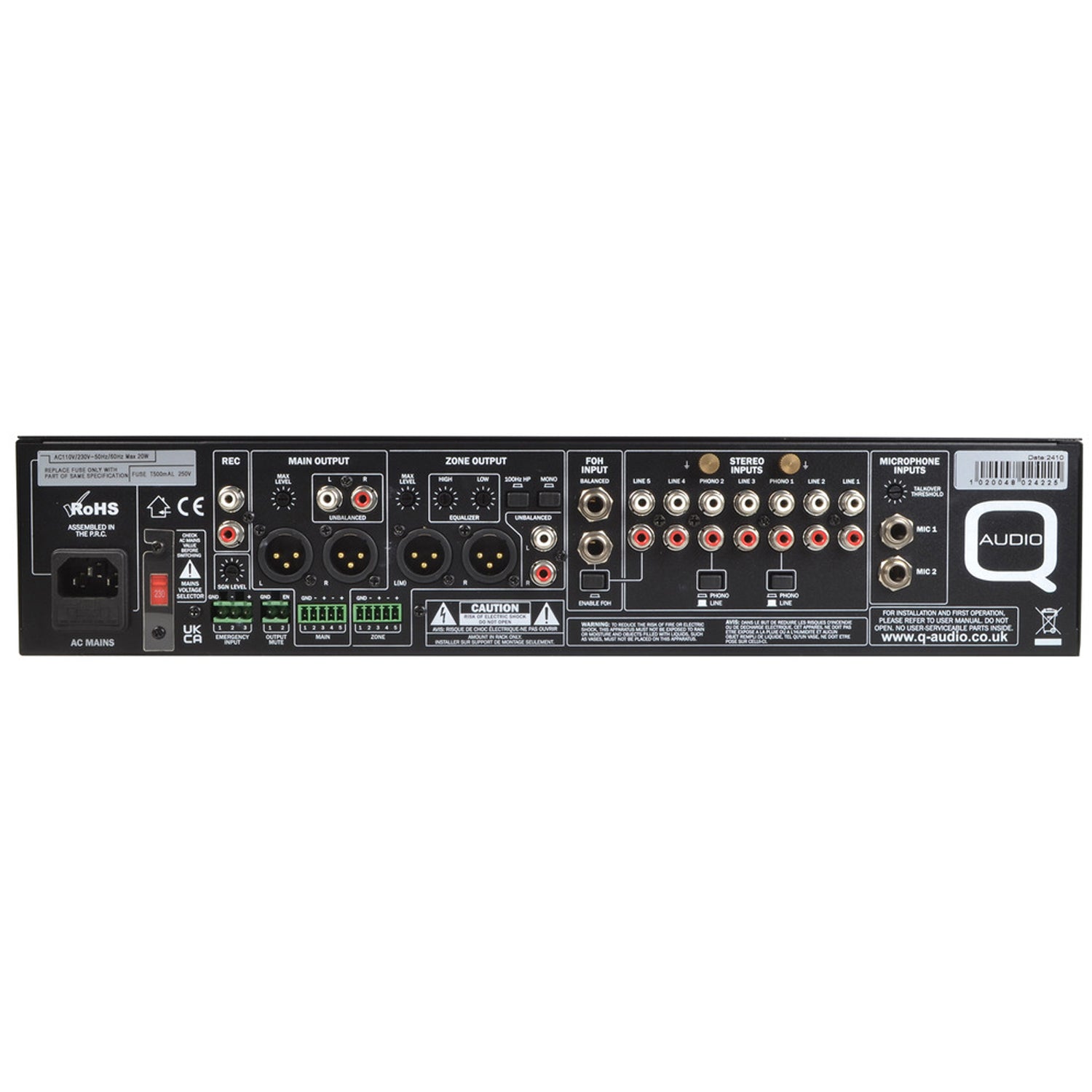 Q-Audio QZONE102 Zoner Mixer 4 Dual Stereo Channels with Mic and Talk Over