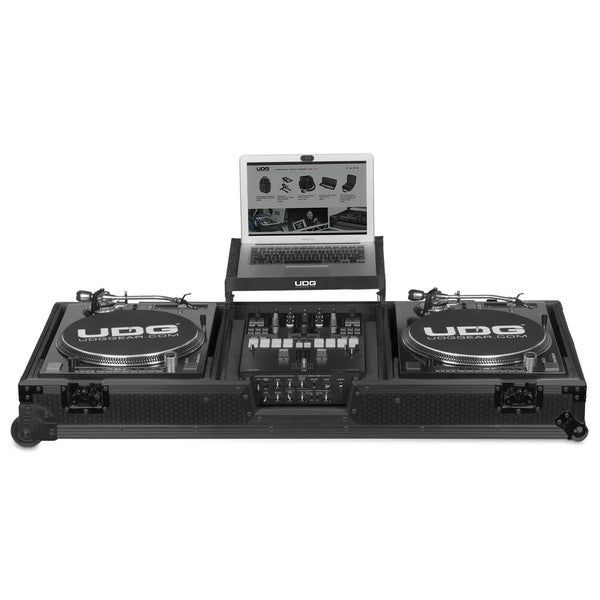 UDG Ultimate Flight Case Set Multi Format Turntable Battle & 10"/12" Mixer Black Plus (Laptop Shelf + Wheels)