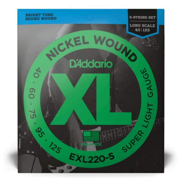 D'Addario EXL220-5 40-125 Super Light 5-String, Long Scale, XL Nickel Bass Strings