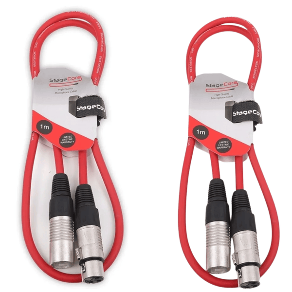 2 x Stagecore 1m Red XLR Microphone Cable