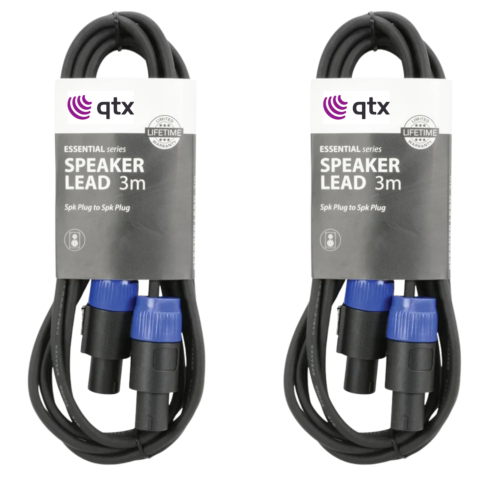 2 x QTX 3M Speaker Speakon Cable